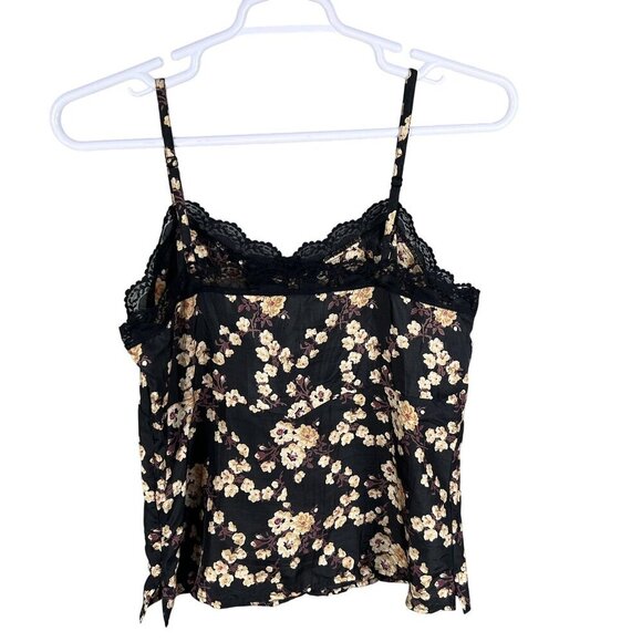 Y2K American Eagle Outfitters Womens 12 Silk Babydoll Dark Floral Lace Trim Cami - Picture 7 of 12